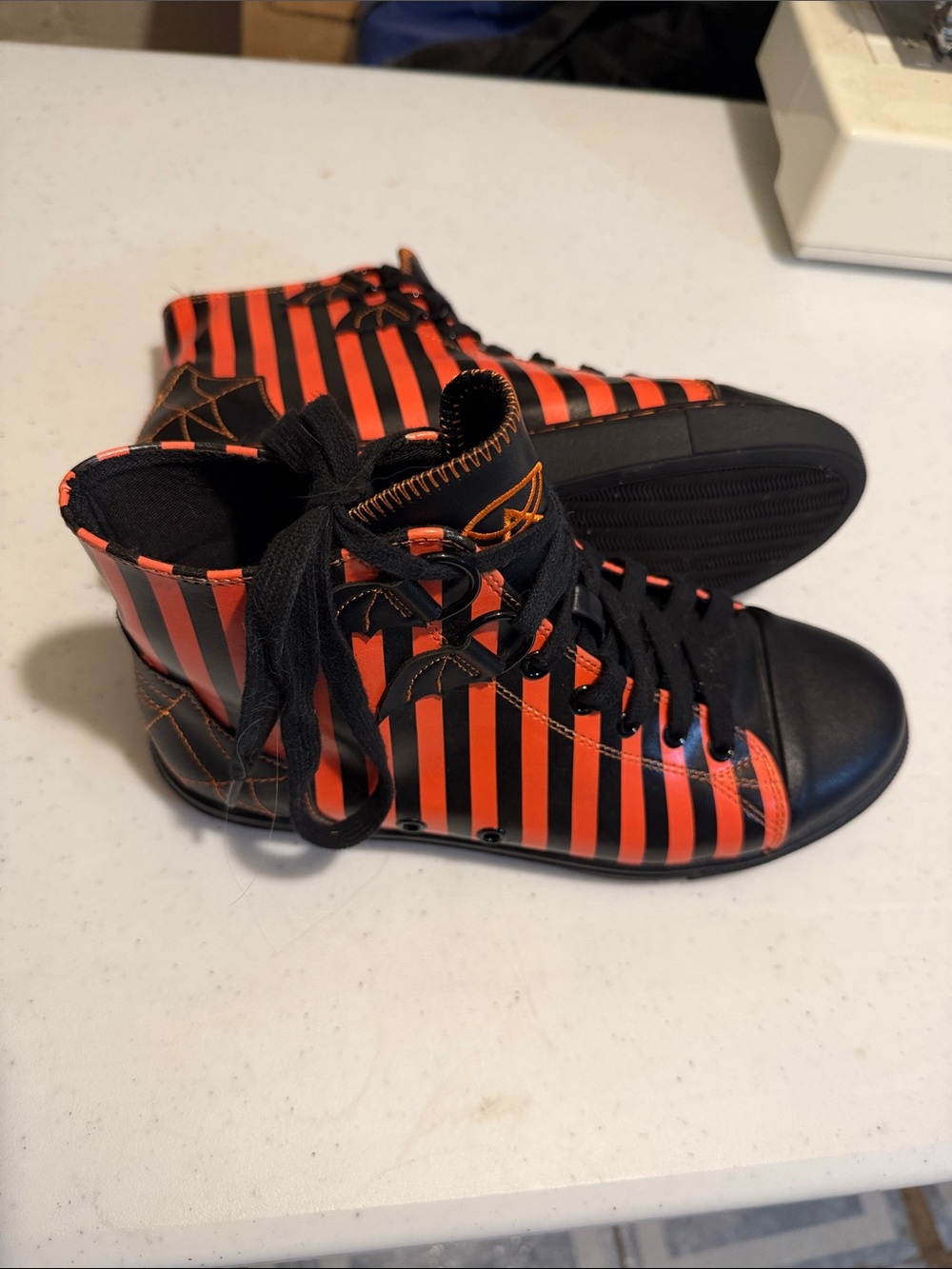 Strange Cvlt High-Top Sneakers - Black and Orange Striped